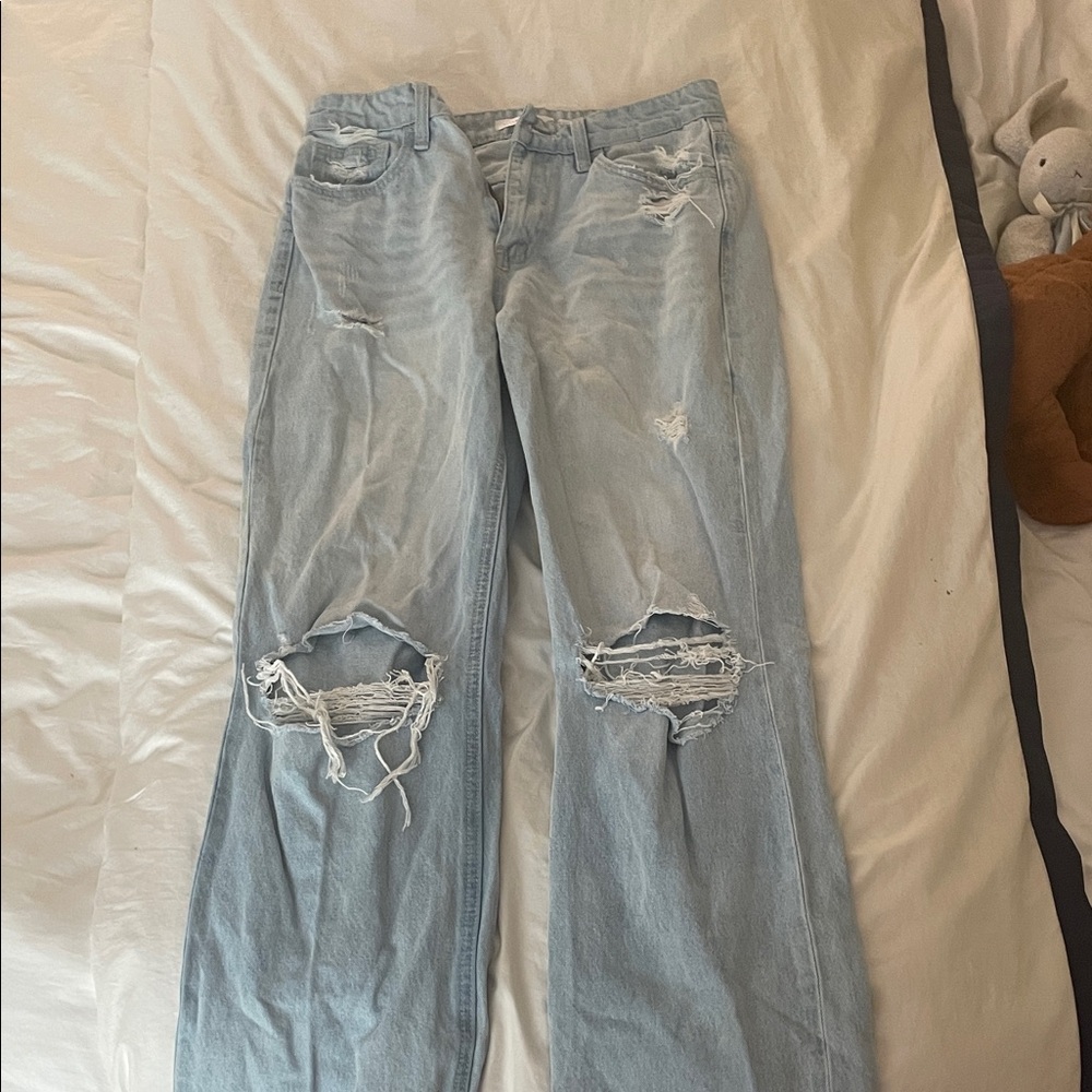 Altar'd State Light Blue Distressed Flare Jeans